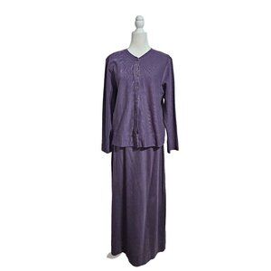 L.L. Bean 2 pc button down top & long skirt eggplant purple 100% cotton Medium